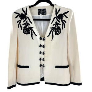 BEAUTIFUL VINTAGE FONTANA COUTURE OFF WHITE BLAZER WITH BLACK EMBROIDEREY